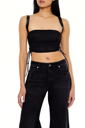 BLACK Lace-Up Crop Top, image 1
