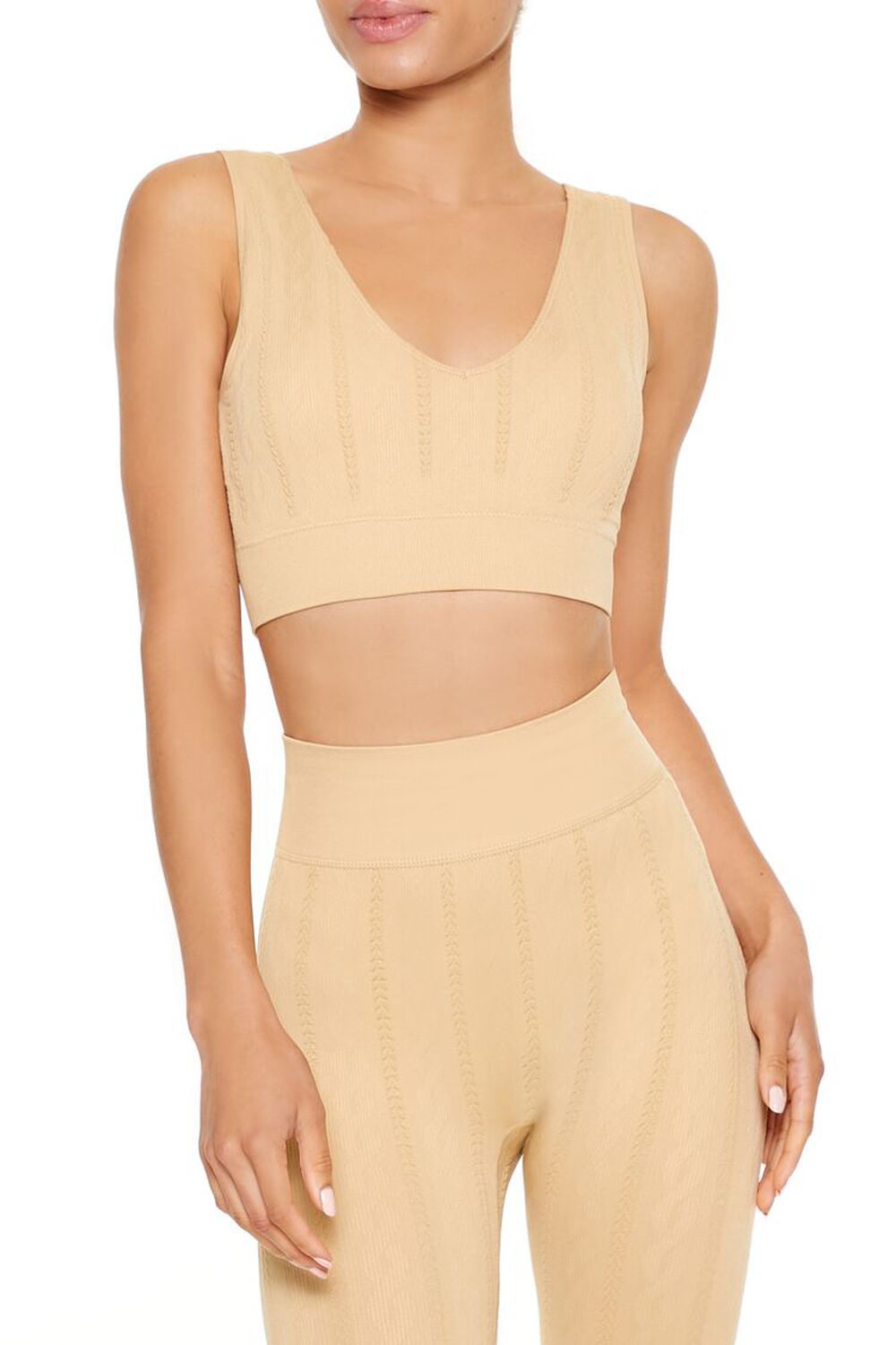 DESERT SAND Seamless Cable Knit Sports Bra, image 1