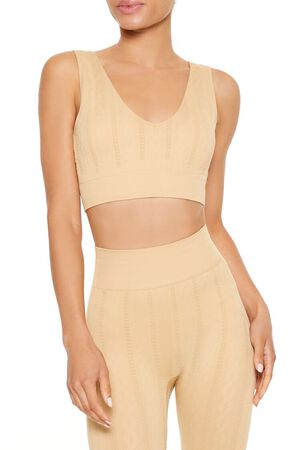 DESERT SAND Seamless Cable Knit Sports Bra, image 1