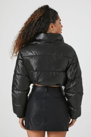 BLACK Cropped Puffer Jacket, image 3