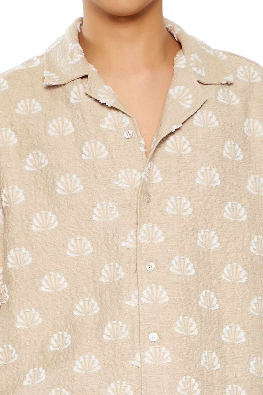 TAUPE/CREAM Textured Geo Cuban-Collar Shirt, image 3