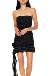 BLACK Rhinestone Ruffle Tube Mini Dress, image 2