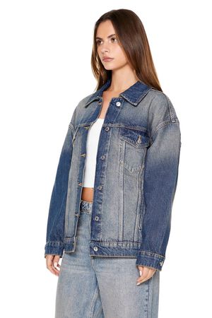 MEDIUM DENIM Stone Wash Denim Trucker Jacket, image 2