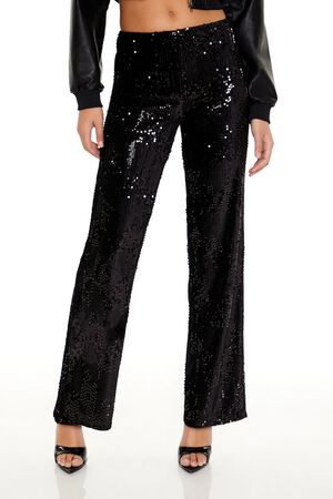 BLACK Sequin High-Rise Straight Pants, image 2