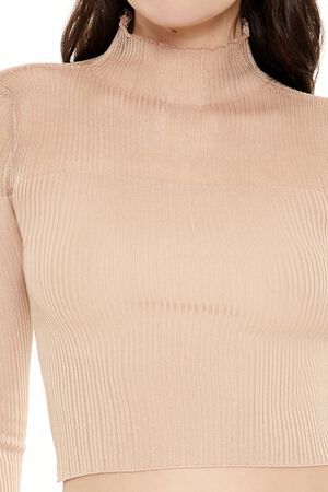 TAUPE Mock Neck Sweater-Knit Crop Top, image 3