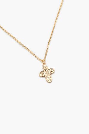 GOLD Etched Cross Charm Necklace, image 2