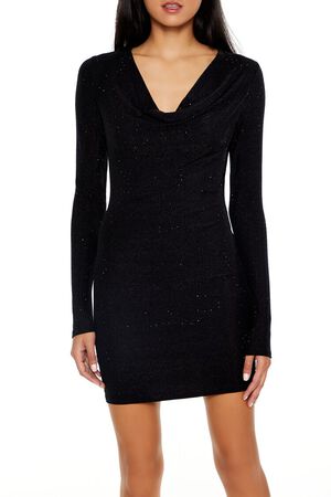 BLACK Glitter Cowl Bodycon Mini Dress, image 2