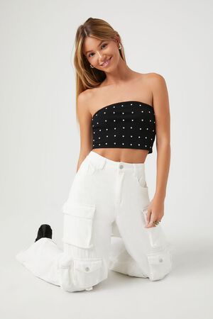 BLACK Rhinestone Cropped Tube Top, image 1
