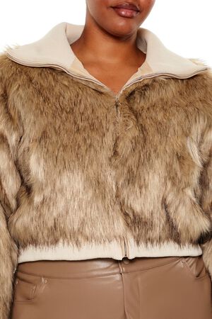 BROWN Plus Size Cropped Faux Fur Jacket, image 3