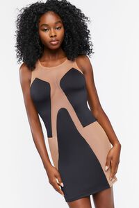 BLACK/NUDE Mesh Panel Mini Dress, image 1