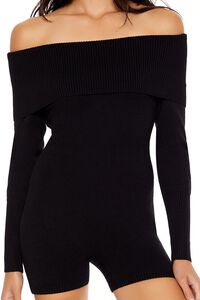 BLACK Sweater-Knit Off-the-Shoulder Romper, image 5