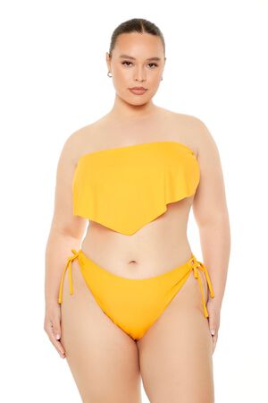 VIBRANT ORANGE Plus Size Side-Tie Bikini Bottoms, image 1