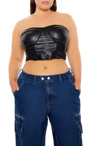 BLACK Plus Size Faux Leather Tube Top, image 1