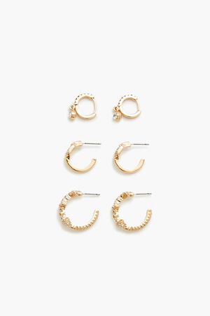 GOLD/CLEAR Rhinestone Hoop Earring Set, image 1