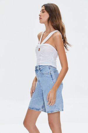 WHITE V-Strap Cutout Crop Top, image 2