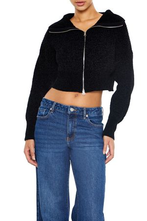 BLACK Cropped Zip-Up Sweater, image 1