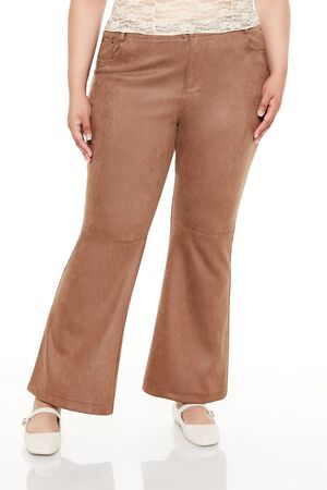 CAMEL Plus Size Faux Suede Flare Pants, image 2