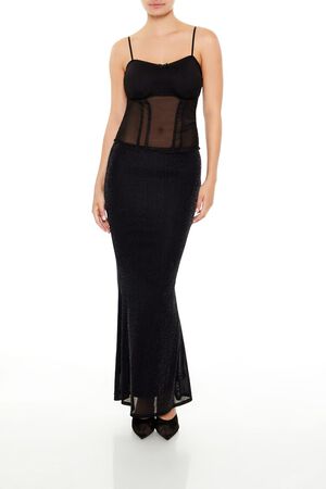 BLACK Glitter Knit Mermaid Maxi Skirt, image 1