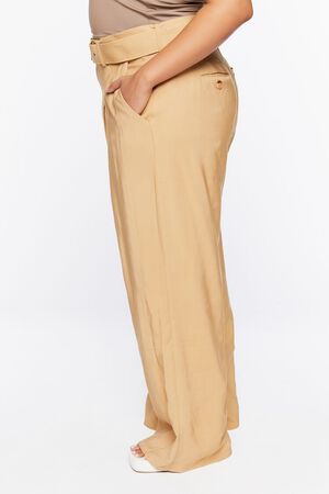 WHITE Plus Size Belted Wide-Leg Pants, image 3
