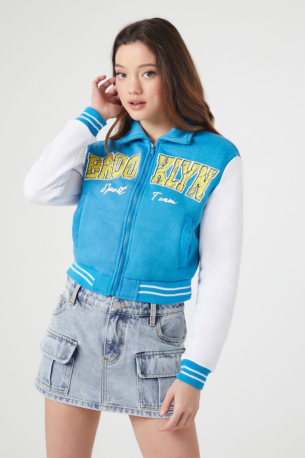 BLUE/MULTI Brooklyn Zip-Up Bomber Jacket, image 1