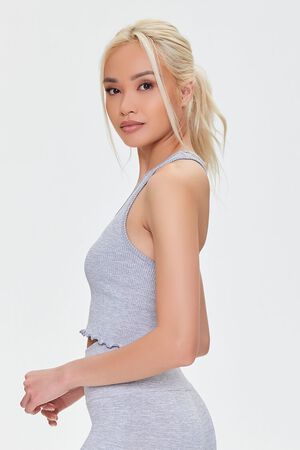 HEATHER GREY Active Seamless Lettuce-Edge Crop Top, image 2