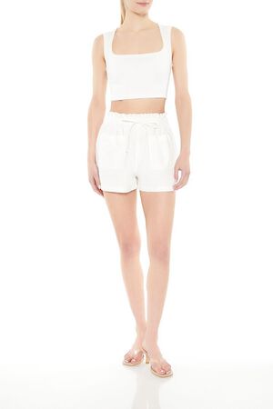 COBALT Linen-Blend Paperbag Shorts, image 1