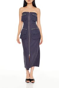 CHARCOAL Strapless Zip-Up Cargo Midi Dress, image 1