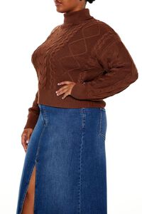 BROWN Plus Size Cable Knit Turtleneck Sweater, image 4