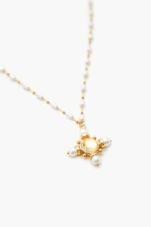GOLD Beaded Faux Pearl Cross Necklace, image 3