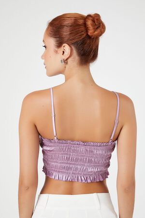 TOASTED ALMOND Smocked Satin Cropped Cami, image 3