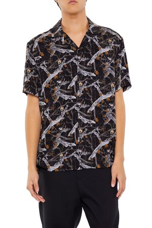 BLACK/MULTI Leaf Print Short-Sleeve Shirt, image 1