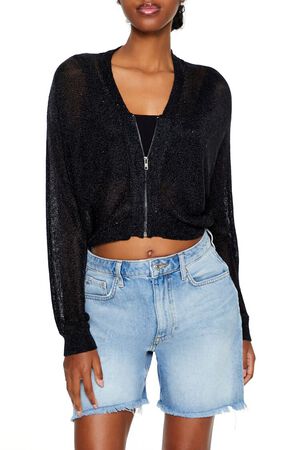 SILVER Glitter Knit Zip-Up Sweater, image 1