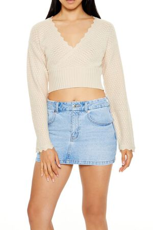 WISTERIA Textured Surplice Cropped Sweater, image 1