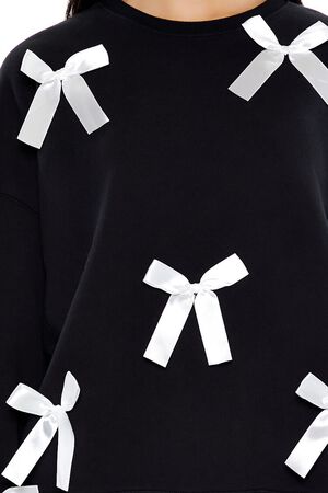 BLACK/WHITE Fleece Bow Crew Pullover, image 3