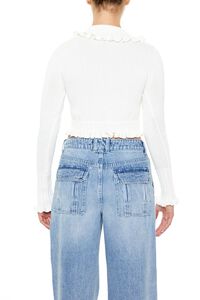 WHITE Ruffle-Trim Cardigan Sweater, image 5