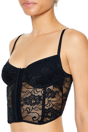 BLACK Sheer Lace Underwire Corset Bra, image 3