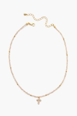 GREY/GOLD Beaded Cross Charm Necklace, image 1