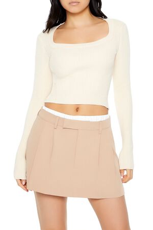 CREAM Cropped Rib-Knit Sweater, image 1