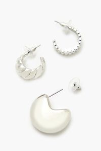 SILVER Twisted & Etched Hoop Earring Set, image 4