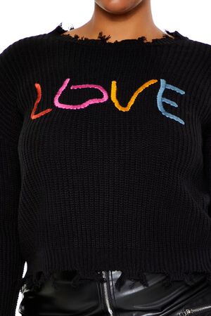 BLACK/RED Plus Size Love Embroidered Sweater, image 3