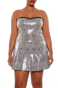 BLACK/MULTI Plus Size Sequin Plaid Mini Dress, image 2