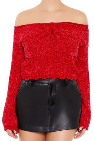 RED Off-the-Shoulder Bow Sweater, image 3