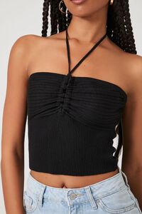BLACK Sweater-Knit Halter Crop Top, image 5