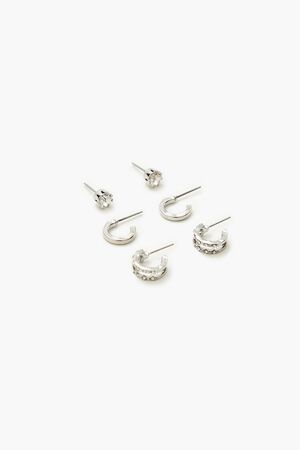 SILVER Rhinestone Stud & Hoop Earring Set, image 2