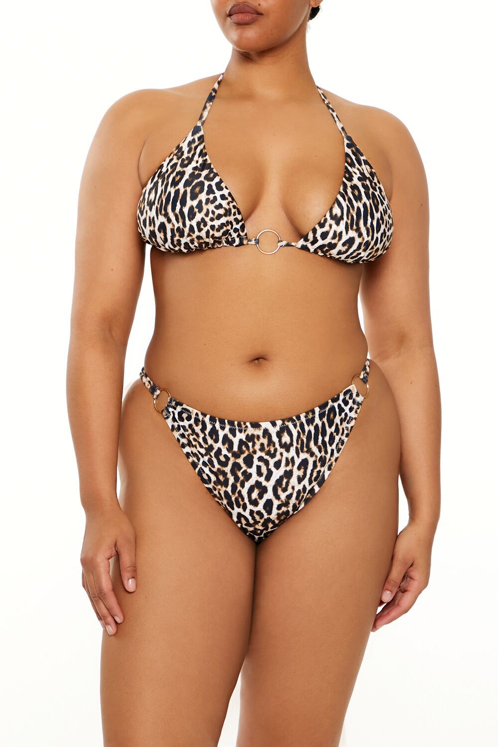 TAN/MULTI Plus Size Leopard Bikini Bottoms, image 3