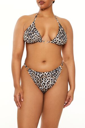 TAN/MULTI Plus Size Leopard Bikini Bottoms, image 3