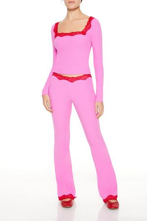PINK/RED Lace-Trim Crop Top, image 2