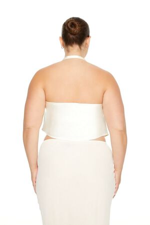 WHITE Plus Size Satin Halter Top, image 3