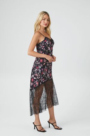 BLACK/PINK Ditsy Floral Midi Slip Dress, image 2