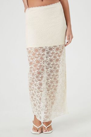 CREAM Lace Column Maxi Slit Skirt, image 2